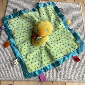 Taggies Lovey Security Blanket Yellow Duck Green Teal Polka Dots Satin Trim